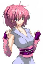 Rule 34 | 1girl, female focus, hunter x hunter, machi komacine, pink hair, ponytail, purple eyes, solo, white background