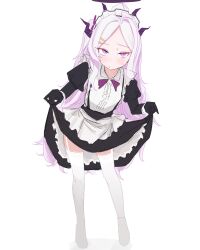 Rule 34 | 1girl, :/, alternate costume, apron, black dress, black gloves, blue archive, blush, center frills, closed mouth, commentary, curtsey, demon horns, dress, enmaided, forehead, frilled apron, frills, full body, garter straps, gloves, hair ornament, hairclip, halo, highres, hina (blue archive), horns, juliet sleeves, leaning forward, leaning to the side, long hair, long sleeves, maid, maid apron, maid headdress, meyu, narrowed eyes, neck ribbon, no shoes, parted bangs, petticoat, pink hair, puffy sleeves, purple eyes, purple ribbon, ribbon, simple background, sketch, solo, standing, sweatdrop, thighhighs, very long hair, white apron, white background, white thighhighs