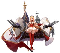 Rule 34 | 1girl, artist request, azur lane, black gloves, blonde hair, book, breasts, closed mouth, cross, flag, full body, gloves, high heels, highres, holding, holding book, holding flag, large breasts, long hair, looking at viewer, official art, open book, purple eyes, red thighhighs, richelieu (azur lane), skirt, solo, thigh strap, thighhighs, transparent background, two-barred cross, white skirt