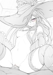 Rule 34 | 1girl, aisha landar, blush, breasts, cowgirl position, cum, cum in pussy, detached sleeves, elsword, girl on top, hat, long hair, looking down, nipples, one eye covered, oz sorcerer (elsword), penis, sex, sketch, small breasts, smile, straddling, sweat, thighhighs, very long hair, waero, witch hat, zipper