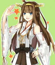 Rule 34 | 10s, 1girl, aaa (s-e-r-i), bad id, bad pixiv id, blue eyes, brown hair, detached sleeves, hand on own hip, headgear, kantai collection, kongou (kancolle), long hair, nontraditional miko, personification, solo