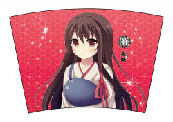 Rule 34 | 10s, 1girl, akagi (kancolle), bad id, bad pixiv id, blush, brown eyes, brown hair, japanese clothes, kantai collection, kimono, long hair, muneate, red background, smile, solo, sparkle, straight hair, swami, very long hair