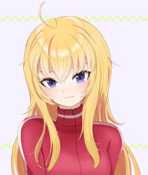 Rule 34 | 1girl, ahoge, blonde hair, blue eyes, gabriel dropout, gabriel tenma white, highres, pout, red track suit, tagme