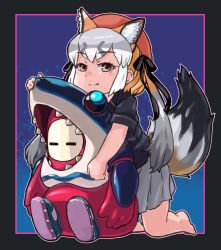 Rule 34 | absurdres, animal ears, blazer, fall guys, gloves, hat, highres, island fox (kemono friends), jacket, kemono friends, kemono friends v project, long hair, looking at viewer, necktie, open mouth, school uniform, shirt, shoes, silver hair, simple background, skirt, smile, solo, tail, toriny, twintails, virtual youtuber