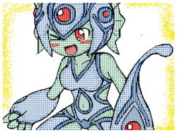 Rule 34 | 1girl, blush, blush stickers, breasts, clothing cutout, colored skin, digimon, digimon (creature), digimon frontier, frog girl, green skin, helmet, lowres, navel cutout, one-piece swimsuit, open mouth, ranamon, red eyes, smile, swimsuit