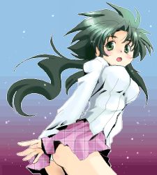Rule 34 | 1girl, arm behind back, green hair, jochuu-san, lowres, oekaki, original, skirt, solo, yagisaka seto