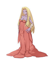Rule 34 | 1girl, blonde hair, breasts, cleavage, colored skin, creatures (company), female focus, game freak, gen 1 pokemon, highres, jynx, long hair, nintendo, no humans, personification, pokemon, purple skin, simple background, solo, very long hair, warumono tomii, white background
