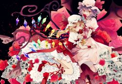 Rule 34 | 2girls, absurdres, ascot, bad id, bad twitter id, bat wings, black background, blonde hair, bloomers, fang, flandre scarlet, frilled skirt, frills, hair between eyes, hat, hat ribbon, highres, looking at viewer, mob cap, multiple girls, nail polish, puffy short sleeves, puffy sleeves, purple hair, red eyes, red footwear, red nails, red ribbon, red skirt, remilia scarlet, ribbon, satsuki (miicat), shoes, short sleeves, siblings, sisters, skirt, skirt set, skull, smile, touhou, underwear, vest, white hat, wings, wrist cuffs