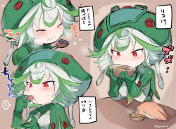 Rule 34 | 1girl, eating, food, highres, made in abyss, meinya (made in abyss), multicolored hair, prushka, saliva, short hair, suurin (ksyaro), translation request