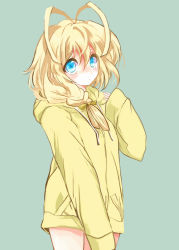 Rule 34 | 1boy, bad id, bad pixiv id, blonde hair, blue eyes, bottomless, braid, haiyore! nyaruko-san, hastur (nyaruko-san), hood, hoodie, jacket, long hair, male focus, naked hoodie, no pants, shuu (shu-nm), solo, trap