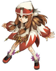 Rule 34 | 1girl, brown eyes, brown hair, clavat, dress, final fantasy, final fantasy crystal chronicles, full body, hat, long hair, simple background, smile, solo, white cap clavat, white mage (final fantasy)