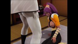 Rule 34 | 1boy, 1girl, 3d, animated, areola slip, ass, bleach, bow, breasts, cosplay, cum, cum on body, cum on breasts, cum on upper body, dark-skinned female, dark skin, detached collar, facial, fellatio, hollow ichigo, honey select, illusion soft, indoors, interior, irrumatio, kneeling, large breasts, leggings, lowres, nipples, open mouth, oral, ponytail, purple hair, screencap, shihouin yoruichi, shihouin yoruichi (cosplay), sitting, sound, tagme, torn clothes, torn leggings, video, wanereart3d, wrist cuffs