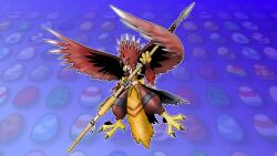 Rule 34 | beak, digimon, digimon (creature), digimon adventure 02, fusion, hawkmon, highres, inoue miyako, lance, original, polearm, solo, weapon, wings