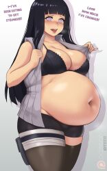 Rule 34 | 1girl, big belly, bra, breasts, cleavage, fat, highres, hyuuga hinata, kipteitei, large breasts, naruto, naruto (series), plump, solo, standing, stomach, thighs, underwear