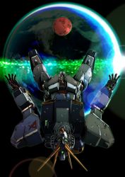 Rule 34 | char&#039;s counterattack, cockpit, commentary request, damaged, earth (planet), floating, full body, green eyes, gundam, highres, joy (cyber x heaven), mecha, no humans, nu gundam, open hands, planet, robot, space, upside-down, zero gravity