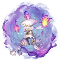 Rule 34 | 1other, absurdres, bracelet, candle, cape, colored skin, fire, green eyes, grey skin, highres, jewelry, looking at viewer, miniskirt, okame nin, original, parted lips, personification, purple hair, purple skirt, skirt, solo, twintails, wax, white cape
