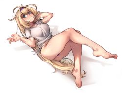 Rule 34 | 1girl, absurdres, barefoot, bikini, blonde hair, blue eyes, blush, breasts, commission, embarrassed, full body, granblue fantasy, hair intakes, hairband, hand in own hair, highres, invisible chair, jeanne d&#039;arc (granblue fantasy), kelvin hiu, leg up, long hair, looking at viewer, medium breasts, messy hair, navel, purple bikini, purple hairband, reclining, revision, side-tie bikini bottom, sitting, solo, sweat, sweatdrop, swimsuit, thick thighs, thighs, toes, very long hair
