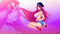 Rule 34 | 1girl, ass, bare legs, bare shoulders, blush, bracelet, breasts, capcom, choker, denim, denim shorts, eye contact, eyeshadow, final fight, fingernails, green eyes, hat, high heels, hip focus, huge ass, jewelry, kneeling, knees, large breasts, legs, lips, lipstick, long fingernails, long hair, looking at another, looking at viewer, looking back, makeup, melkor mancin, midriff, naughty face, no bra, no panties, open mouth, pink hair, pink lips, poison (final fight), shirt, shoes, short shorts, shorts, sideboob, signature, sitting, smile, solo, squatting, street fighter, street fighter iv (series), tank top, teeth, thick lips, thick thighs, thighs, tight clothes, very long hair, wedgie, white shirt