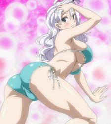 Rule 34 | 1girl, ass, bikini, blue eyes, blush, breasts, fairy tail, highres, huge ass, large breasts, long hair, mirajane strauss, screencap, sideboob, smile, solo, stitched, swimsuit, third-party edit, underboob, white hair