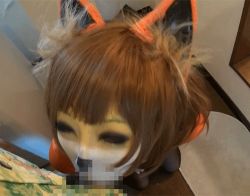 Rule 34 | 1boy, 1girl, animal ears, animated, animated gif, asian, bodypaint, brown hair, censored, cosplay, fellatio, from above, furry, hetero, kneeling, lowres, oral, penis, photo (medium), pov, tagme