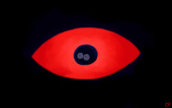 Rule 34 | black background, black eyes, colored sclera, dark, dark background, gooey (kirby), haveacraigday, highres, horror (theme), kirby (series), nintendo, no humans, one-eyed, optical illusion, red sclera, scared, signature, watermark, zero (kirby)