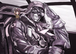 Rule 34 | 10s, 1boy, 1girl, aircraft, airplane, cockpit, drifters, fairy (kancolle), gloves, goggles, goggles on head, grin, helmet, jacket, kanno naoshi, kantai collection, looking at viewer, matsuryuu, mini person, minigirl, pilot, pilot suit, revision, salute, shiden kai 2 (kancolle), smile