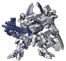 Rule 34 | chibi, gun, holding, holding gun, holding weapon, mecha, muv-luv, muv-luv alternative, no humans, open hand, robot, science fiction, solo, sword, tactical surface fighter, tanimeso, type 00 takemikazuchi, visor, weapon, weapon on back