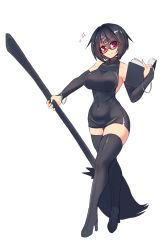Rule 34 | 1girl, absurdres, bare shoulders, black dress, black footwear, black gloves, black hair, book, boots, breasts, bridal gauntlets, broom, commentary, covered collarbone, dress, elbow gloves, english commentary, glasses, gloves, hair between eyes, hair ornament, hairclip, high heel boots, high heels, highres, holding, holding book, large breasts, looking at viewer, original, pink eyes, semi-rimless eyewear, short hair, simple background, sleeveless, sleeveless dress, smile, solo, sub-res, thigh boots, thighhighs, turtleneck, turtleneck dress, under-rim eyewear, v-shaped eyebrows, white background, zettai ryouiki