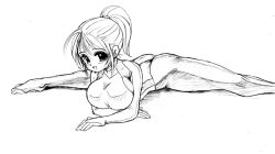 Rule 34 | 1girl, breasts, female focus, large breasts, leotard, monochrome, ponytail, sawano kiyoshi, sketch, solo, split, stretching