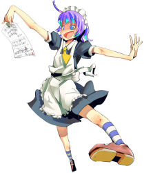 Rule 34 | ahoge, artist request, crazy eyes, futaba channel, gradient hair, holding, holding paper, multicolored hair, necktie, nijiura maids, paper, saliva, socks, solo, striped clothes, striped socks, yakui