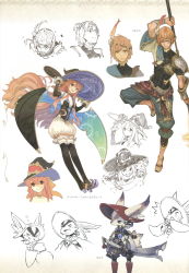 Rule 34 | 1boy, 1girl, ^^^, arm tattoo, armor, artbook, atelier (series), atelier shallie, black hat, black thighhighs, boots, cape, character name, chin strap, drunk, ears through headwear, feather hair ornament, full body, furry, glowing, hair between eyes, hair bun, hair ornament, hat, hidari (left side), high heel boots, high heels, highres, homura (atelier), kortes (atelier), lace, lace-trimmed legwear, lace trim, long hair, miniskirt, multicolored clothes, multiple views, pauldrons, pointy footwear, pom pom (clothes), red hat, shin guards, shoulder armor, simple background, single hair bun, skin tight, skirt, standing, standing on one leg, surprised, tattoo, thighhighs, thighhighs under boots, translation request, very long hair, white background, white thighhighs, wilbell voll-ersleid, witch hat