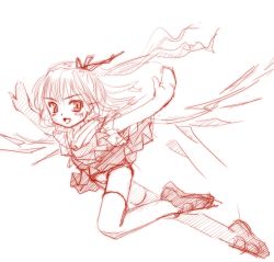 Rule 34 | 1girl, female focus, flandre scarlet, monochrome, red theme, same no hito, sketch, solo, thighhighs, touhou, traditional media