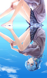 Rule 34 | 1girl, alternate costume, bare legs, barefoot, blue eyes, blue hair, blue skirt, breasts, cardigan, closed mouth, collared shirt, crossed bangs, feet, foot out of frame, grey cardigan, hair between eyes, highres, hololive, hoshimachi suisei, knees up, legs, long hair, long sleeves, looking at viewer, miniskirt, plaid, plaid skirt, pleated skirt, reflection, school uniform, shiny skin, shirt, side ponytail, sidelocks, skirt, small breasts, solo, star (symbol), star in eye, symbol in eye, thighs, toenails, toes, virtual youtuber, white shirt, yami ara