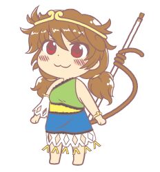 Rule 34 | 1girl, anonymous (japanese), barefoot, blue dress, blush, brown hair, circlet, closed mouth, dress, full body, green dress, gyate gyate, hair between eyes, jaggy lines, long hair, low twintails, monkey tail, multicolored clothes, multicolored dress, red eyes, ruyi jingu bang, smile, solo, son biten, tail, test tube, touhou, transparent background, twintails, unfinished dream of all living ghost, yellow dress