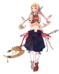 Rule 34 | 00s, 1girl, ankle boots, arms behind back, bare shoulders, bell, blonde hair, blue eyes, boots, braid, breasts, chain, crop top, cross, cross-laced footwear, final fantasy, final fantasy tactics a2, final fantasy tactics advance, final fantasy xii, final fantasy xii revenant wings, full body, hair ornament, high heel boots, high heels, holding, holding own arm, holding staff, holding weapon, iron cross, ito ryoma, itou ryouma, lace, light smile, long hair, looking at viewer, midriff, narrow waist, navel, off shoulder, official art, pantyhose, penelo, pointy footwear, ribbon, ribbon trim, shoes, shorts, sidelocks, simple background, small breasts, smile, solo, staff, standing, turtleneck, twin braids, twintails, very long hair, weapon, white background, white pantyhose
