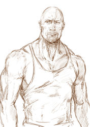 Rule 34 | 1boy, bald, beard, collarbone, commentary, facial hair, highres, looking to the side, male focus, muscular, muscular male, pectorals, real life, realistic, sakazuki sudama, simple background, solo, tank top, the rock (dwayne johnson), upper body, white background