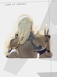 Rule 34 | 1boy, androgynous, blonde hair, clover games, facing away, highres, long hair, looking away, lord of heroes, official art, oswald (lord of heroes), pale skin, sketch, solo, sparkle, v