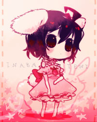 Rule 34 | 1girl, animal ears, bad id, bad pixiv id, black hair, carrot, carrot necklace, ch3, character name, female focus, full body, inaba tewi, keien, legs apart, methyl key, necklace, pink theme, rabbit, rabbit ears, rabbit girl, rabbit tail, red eyes, short hair, solo, standing, tail, touhou