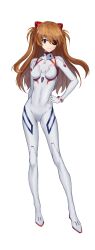 Rule 34 | 1girl, arm at side, artist request, blue eyes, bodysuit, breasts, covered navel, evangelion: 3.0+1.0 thrice upon a time, eyepatch, final gear, full body, hair ornament, hairpods, half updo, hand on own hip, highres, interface headset, long hair, long sleeves, medium breasts, neon genesis evangelion, number print, numbered, official art, one eye covered, orange hair, plugsuit, rebuild of evangelion, simple background, skin tight, skinny, solo, souryuu asuka langley, standing, tachi-e, third-party source, transparent background, twintails, very long hair, white bodysuit, white sleeves