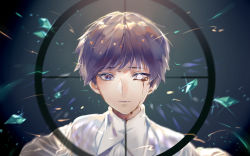 Rule 34 | 1other, androgynous, blue eyes, blue hair, colored eyelashes, crying, crying with eyes open, crystal hair, gold, heterochromia, hibana (vocaloid), highres, houseki no kuni, looking at viewer, phosphophyllite, phosphophyllite (ll), short hair, solo, spoilers, target, tears, upper body, vocaloid, white eyes, yexing huidou