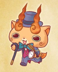Rule 34 | 10s, analog clock, bow, bowtie, cane, chain, chill ykon, clock, hat, komajirou, lowres, no humans, open mouth, pocket watch, roman numeral, running, top hat, watch, traditional youkai, youkai watch