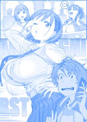 Rule 34 | 4girls, ai-chan&#039;s sister (tawawa), ai-chan (tawawa), arm behind head, blowing kiss, blue theme, bouncing breasts, bra, breasts, bursting breasts, cellphone, cleavage, commentary, cup, faceless, faceless female, getsuyoubi no tawawa, hand on own hip, heart, highres, himura kiseki, large breasts, model pose, multiple girls, necktie, one eye closed, open mouth, phone, pleated skirt, popped button, short hair, short twintails, siblings, sisters, skirt, smartphone, smile, surprised, sweat, teacup, teeth, twintails, underwear, volley-bu-chan (tawawa), wardrobe malfunction, wink