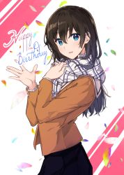 Rule 34 | 1girl, adjusting scarf, bad id, bad pixiv id, black hair, blue eyes, commentary request, from side, gradient text, happy birthday, looking at viewer, looking to the side, multicolored text, nanami touko, open mouth, plaid, plaid scarf, scarf, school uniform, smile, solo, waving, yagate kimi ni naru, yuuri (orz commushows)