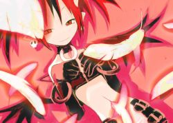 Rule 34 | 00s, 1girl, bat wings, bracelet, collar, demon, demon girl, disgaea, earrings, elbow gloves, etna (disgaea), feathers, female focus, flat chest, gloves, harada takehito, jewelry, makai senki disgaea, miniskirt, necklace, pointy ears, red eyes, red hair, skirt, smile, solo, tail, twintails, wallpaper, wings