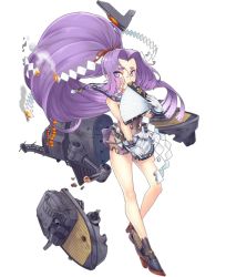 Rule 34 | 10s, 1girl, ayaki, folding fan, full body, gloves, hair intakes, hand fan, hatsuharu (kancolle), hatsuharu kai ni (kancolle), hikimayu, kantai collection, knacolle, long hair, looking at viewer, official art, ponytail, purple eyes, purple hair, solo, torn clothes, transparent background, very long hair, white gloves