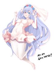 Rule 34 | 1girl, absurdres, armpits, blue eyes, breasts, bridal gauntlets, bridal veil, bride, brown dust 2, covered navel, dress, elf, eyebrows hidden by hair, flower wreath, frilled dress, frills, full body, grey hair, hair between eyes, head wreath, heterochromia, high heels, highres, jumping, long hair, looking to the side, open mouth, pink footwear, pointy ears, red eyes, refithea (brown dust), simple background, sirearlgrey, small breasts, solo, star-shaped pupils, star (symbol), stiletto heels, symbol-shaped pupils, thighhighs, veil, very long hair, white background, white thighhighs, zettai ryouiki
