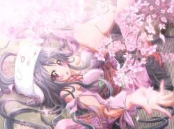 Rule 34 | 1girl, blush stickers, cherry blossoms, female focus, inoshishi (ikatomo), lying, original, petals, plant, skirt, solo