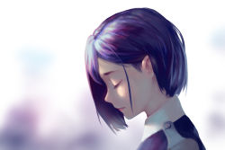 Rule 34 | 10s, 1girl, blue hair, blurry, blurry background, closed mouth, darling in the franxx, closed eyes, head tilt, highres, ichigo (darling in the franxx), short hair, solo, ulyssesd, uniform