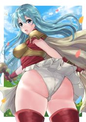 Rule 34 | 1girl, ass, blue eyes, blue hair, breasts, cameltoe, eirika (fire emblem), fire emblem, fire emblem: the sacred stones, from behind, highres, huge ass, intelligent systems, large breasts, long hair, matching hair/eyes, nintendo, panties, skirt, solo, underwear, v-shaped eyebrows, white panties, white skirt, yui (msy1302mana)