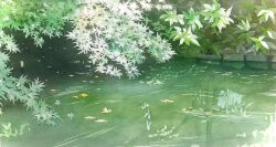 Rule 34 | flower, highres, no humans, original, painting (medium), pond, reflection, reflective water, scenery, sunlight, tlctm7h8wdwnthx, traditional media, tree, water, watercolor (medium), white flower